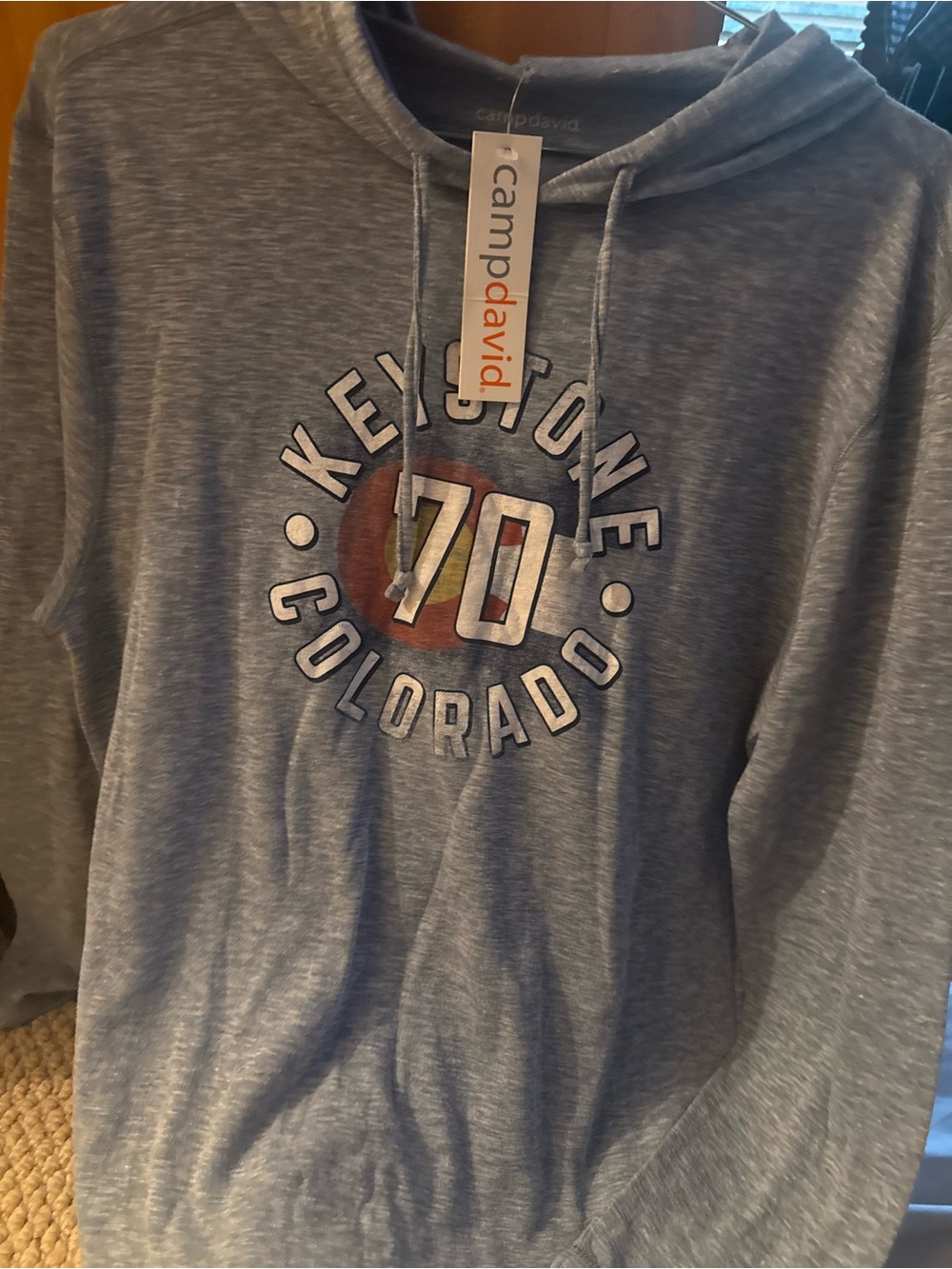 NWT Men's Gray Hooded Pullover Shirt Jacket -Keystone Colorado Graphic